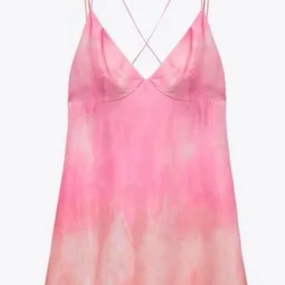Zara Satin Tie Dye Pink & Orange Strappy Slip Dress - Picture 2 of 7